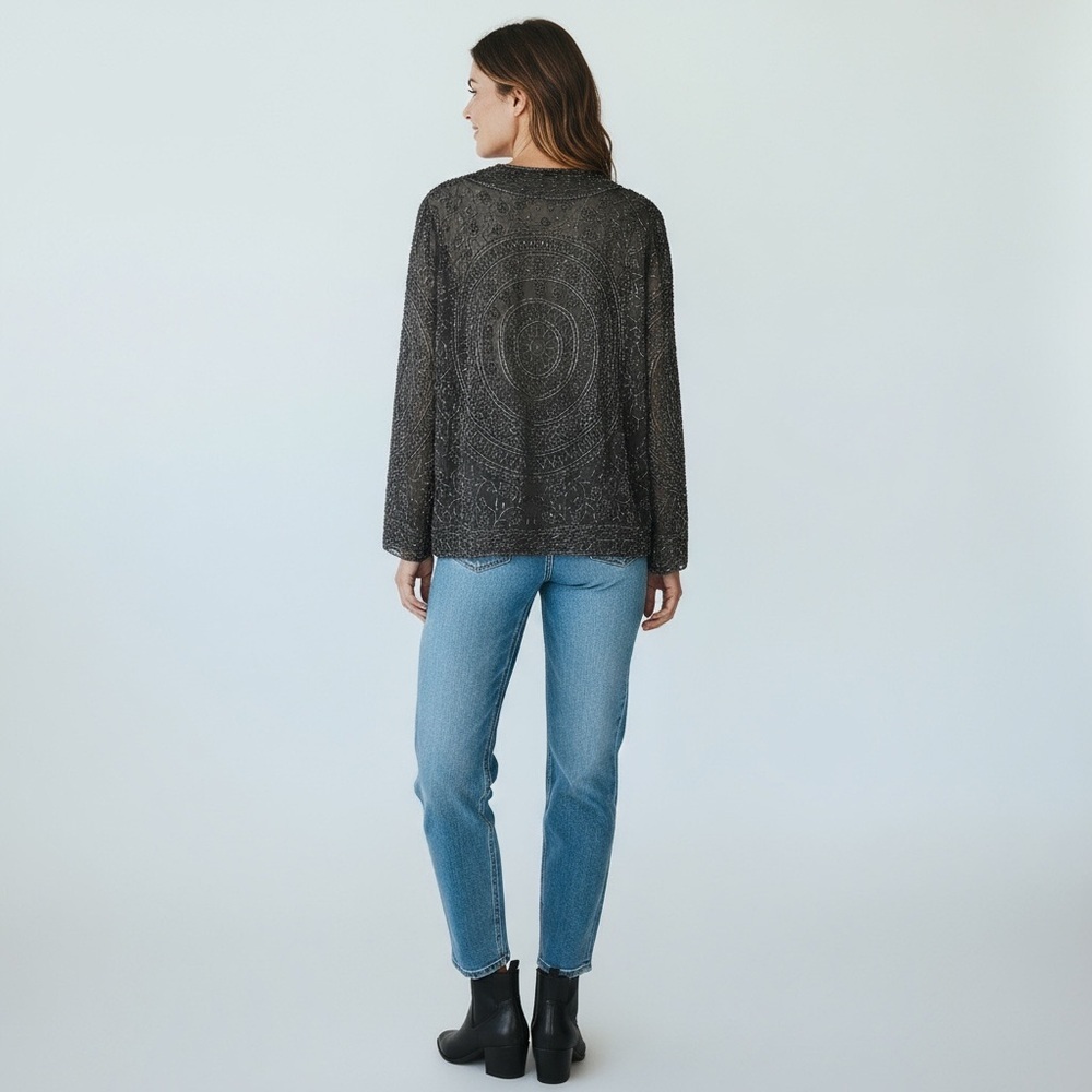 Vintage Black Beaded Silk Jacket Evening Top 100% Pure Silk Size L Y2K 80s 90s - Picture 16 of 16